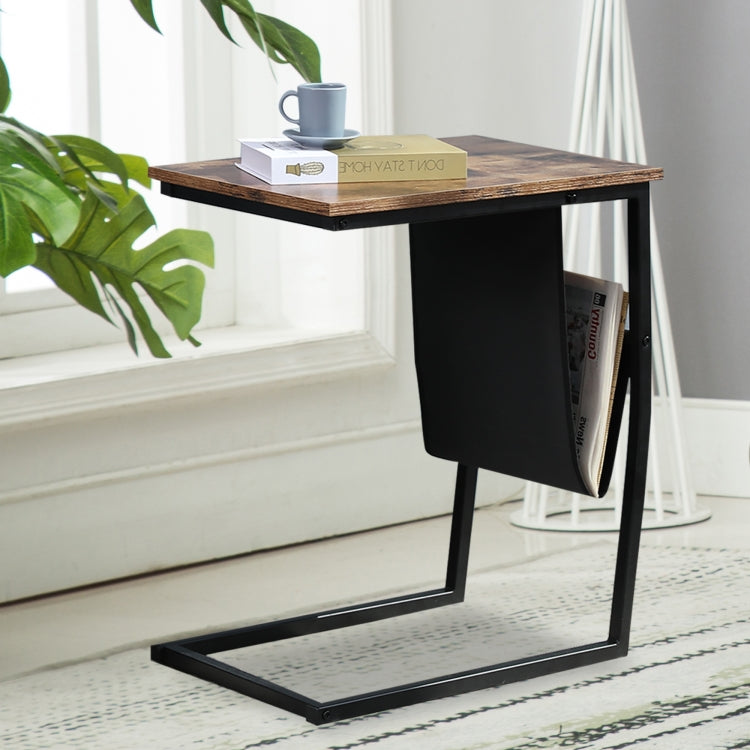 [US Warehouse] C Shape Wood + Metal Frame Industrial Side Table Home Table Decoration, Size: 62x34.8x51.8cm