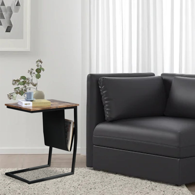 [US Warehouse] C Shape Wood + Metal Frame Industrial Side Table Home Table Decoration, Size: 62x34.8x51.8cm