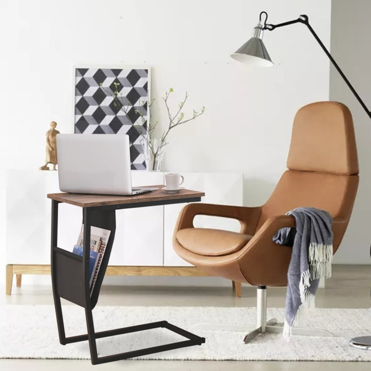 [US Warehouse] C Shape Wood + Metal Frame Industrial Side Table Home Table Decoration, Size: 62x34.8x51.8cm