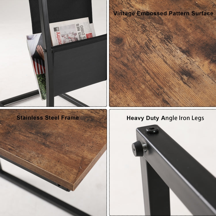 [US Warehouse] C Shape Wood + Metal Frame Industrial Side Table Home Table Decoration, Size: 62x34.8x51.8cm