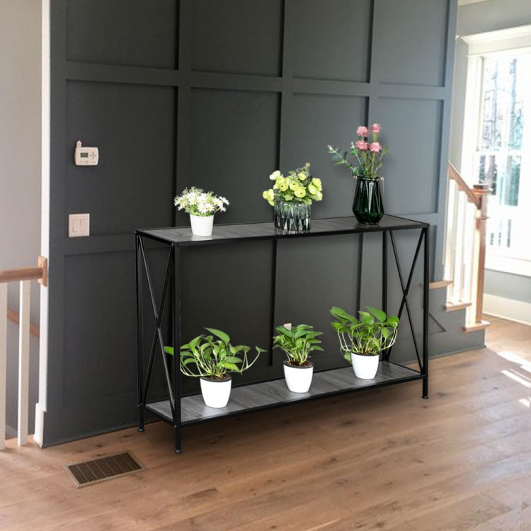 [US Warehouse] MDF Countertop Wrought Iron Base 2 Layers Forked Console Table, Size: 120 x 23 x 74cm