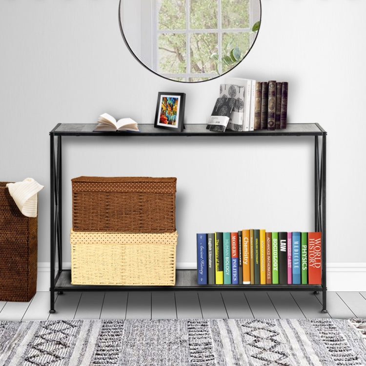 [US Warehouse] MDF Countertop Wrought Iron Base 2 Layers Forked Console Table, Size: 120 x 23 x 74cm