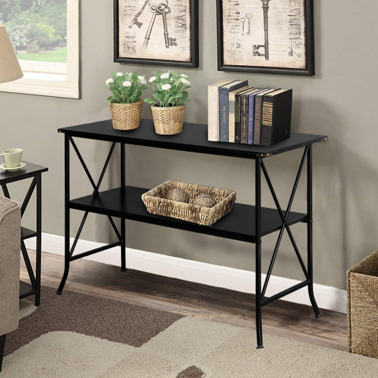 [US Warehouse] MDF Countertop Wrought Iron Base 2 Layers Console Table, Size: 114.3 x 40 x 74.3cm