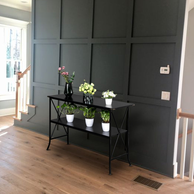 [US Warehouse] MDF Countertop Wrought Iron Base 2 Layers Console Table, Size: 114.3 x 40 x 74.3cm
