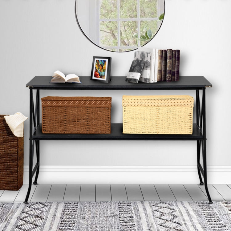 [US Warehouse] MDF Countertop Wrought Iron Base 2 Layers Console Table, Size: 114.3 x 40 x 74.3cm