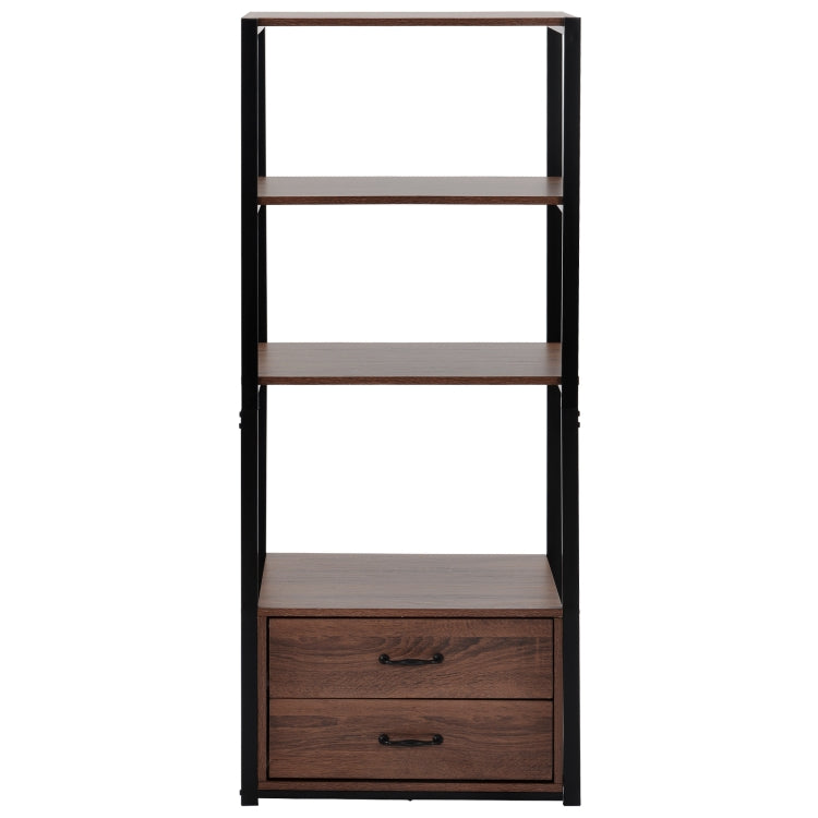[EU Warehouse] 4 Tier Wooden Storage Bookshelf with 2 Drawers, Size: 60x42.5x143.5cm