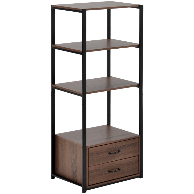 [EU Warehouse] 4 Tier Wooden Storage Bookshelf with 2 Drawers, Size: 60x42.5x143.5cm