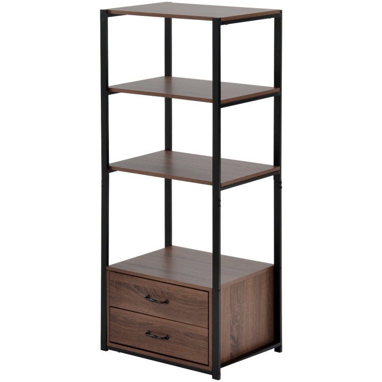 [EU Warehouse] 4 Tier Wooden Storage Bookshelf with 2 Drawers, Size: 60x42.5x143.5cm