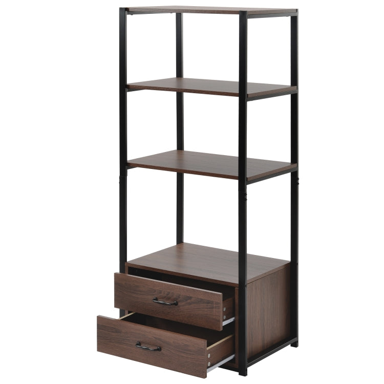 [EU Warehouse] 4 Tier Wooden Storage Bookshelf with 2 Drawers, Size: 60x42.5x143.5cm