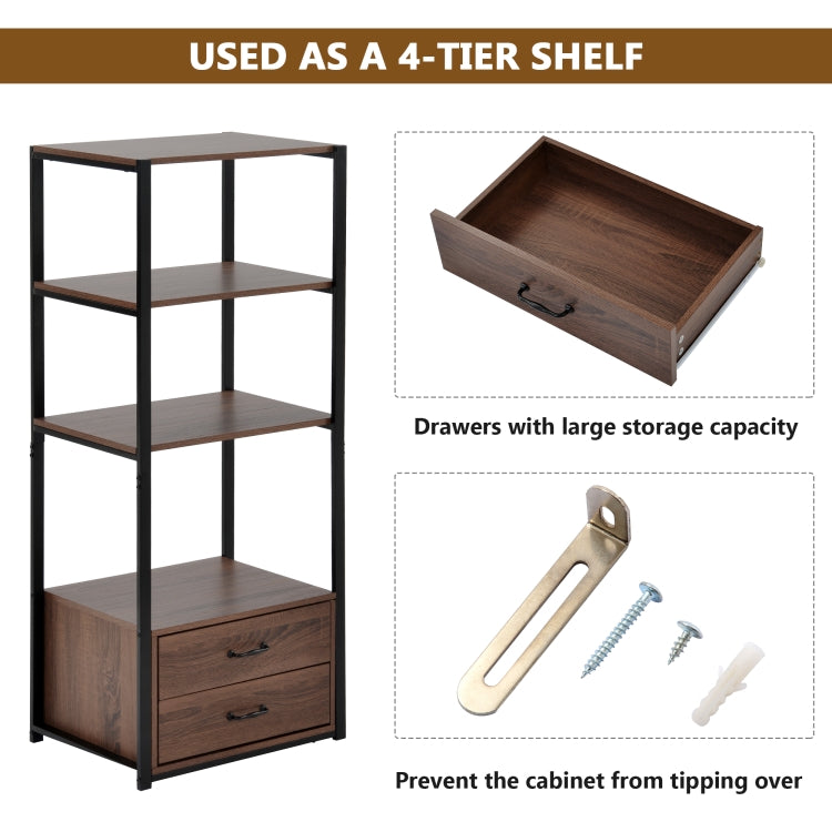 [EU Warehouse] 4 Tier Wooden Storage Bookshelf with 2 Drawers, Size: 60x42.5x143.5cm