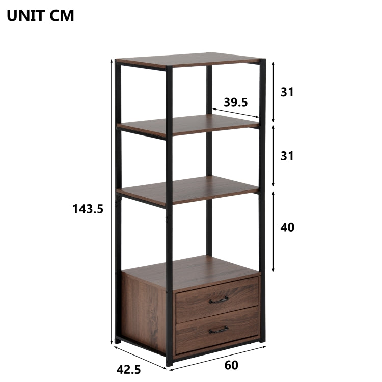 [EU Warehouse] 4 Tier Wooden Storage Bookshelf with 2 Drawers, Size: 60x42.5x143.5cm