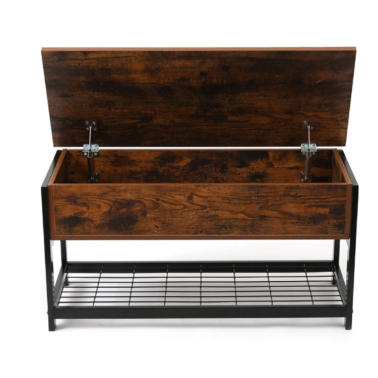 [US Warehouse] 2 Layer Wooden Iron Frame Shoe Changing Storage Stool