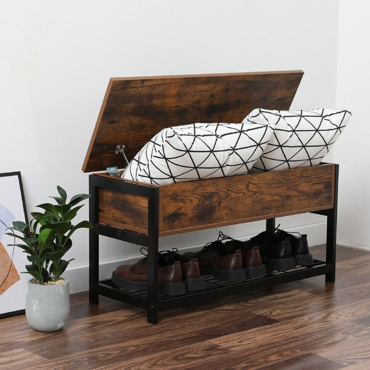 [US Warehouse] 2 Layer Wooden Iron Frame Shoe Changing Storage Stool