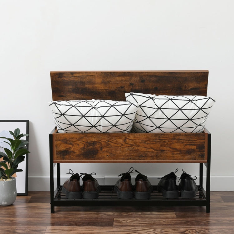 [US Warehouse] 2 Layer Wooden Iron Frame Shoe Changing Storage Stool