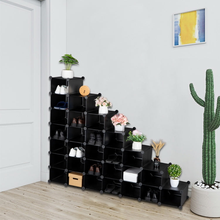 [US Warehouse] 7-layers 28-grids DIY Free Assembling Household Storage Rack Plastic Shoe Rack Multifunctional Storage Box, Size: 139x91x36cm
