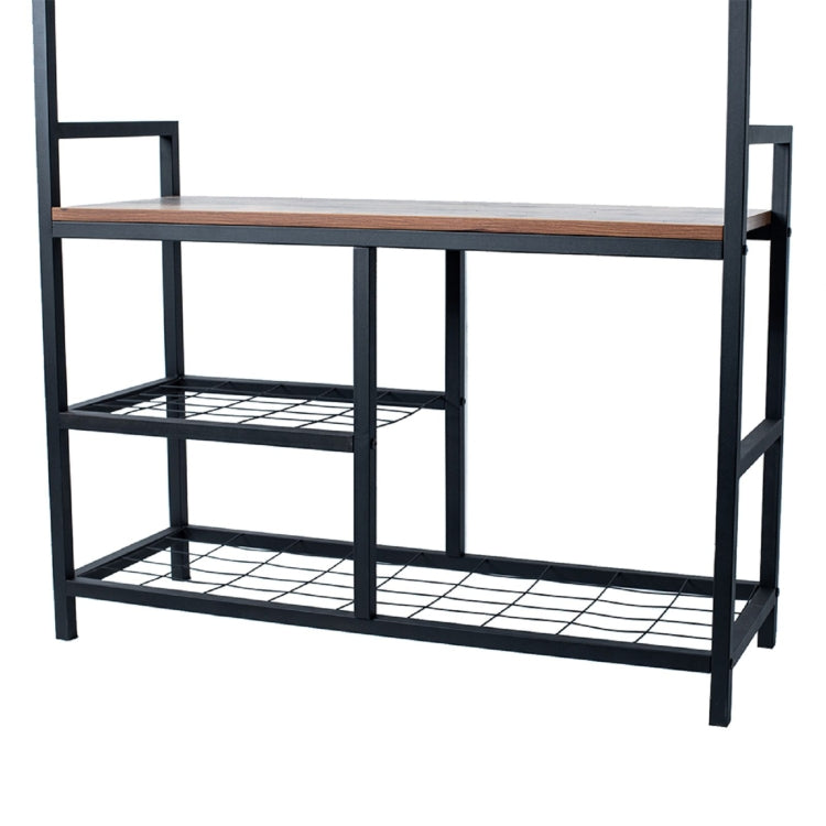 [US Warehouse] Entrance Retro Coat Rack with 9 Hooks & Top Compartment & Three-tier Shoe Changing Stool