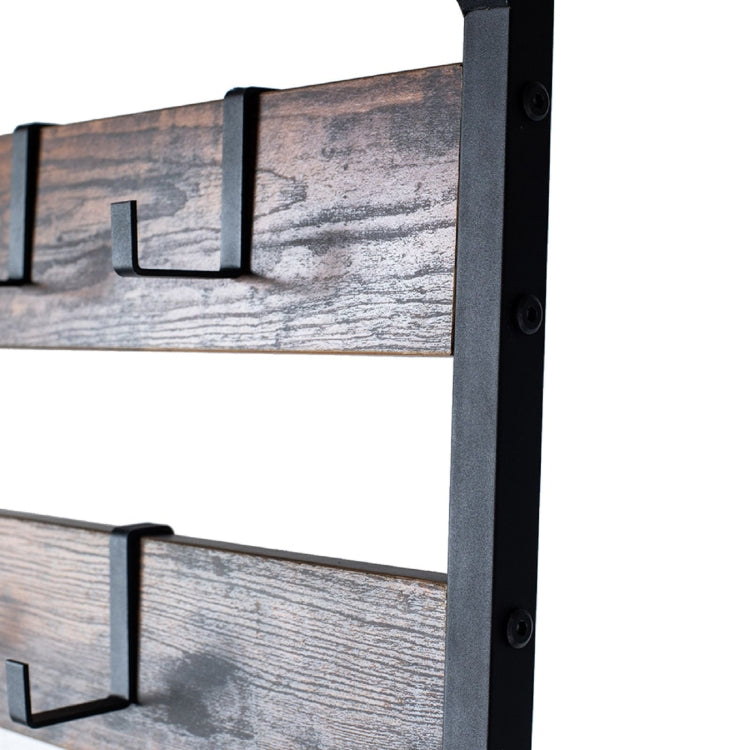 [US Warehouse] Entrance Retro Coat Rack with 9 Hooks & Top Compartment & Three-tier Shoe Changing Stool
