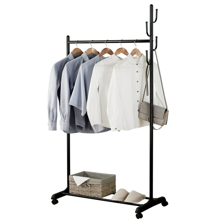 [US Warehouse] Classic Coat Rack Clothes Hanger Rolling Garment Rack with Bottom Shelves,Size: 80x44.5x172cm (Black)