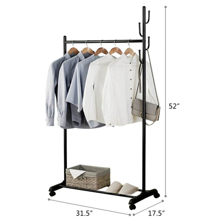 [US Warehouse] Classic Coat Rack Clothes Hanger Rolling Garment Rack with Bottom Shelves,Size: 80x44.5x172cm (Black)