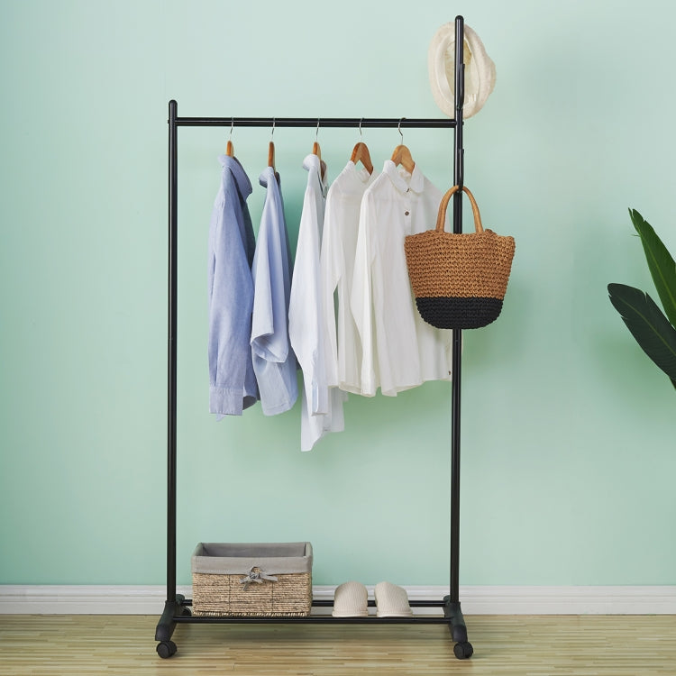 [US Warehouse] Classic Coat Rack Clothes Hanger Rolling Garment Rack with Bottom Shelves,Size: 80x44.5x172cm (Black)