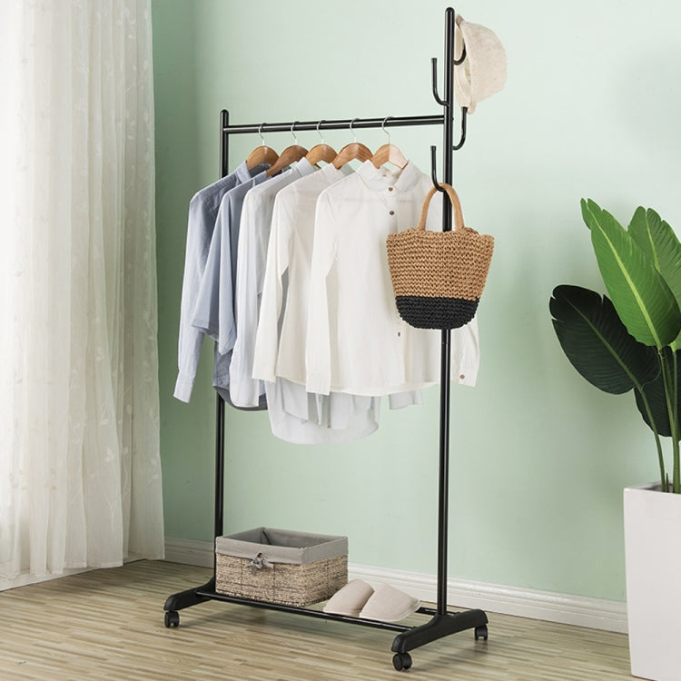 [US Warehouse] Classic Coat Rack Clothes Hanger Rolling Garment Rack with Bottom Shelves,Size: 80x44.5x172cm (Black)