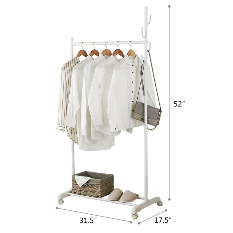 [US Warehouse] Classic Coat Rack Clothes Hanger Rolling Garment Rack with Bottom Shelves,Size: 80x44.5x172cm (White)