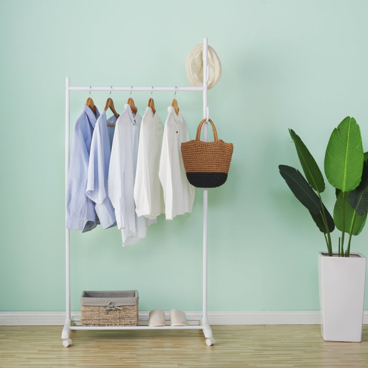 [US Warehouse] Classic Coat Rack Clothes Hanger Rolling Garment Rack with Bottom Shelves,Size: 80x44.5x172cm (White)