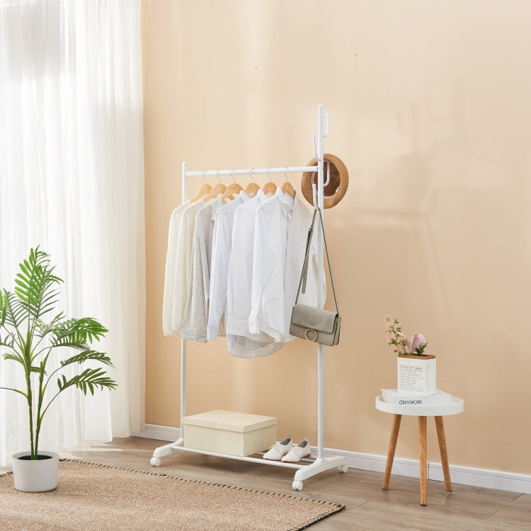 [US Warehouse] Classic Coat Rack Clothes Hanger Rolling Garment Rack with Bottom Shelves,Size: 80x44.5x172cm (White)