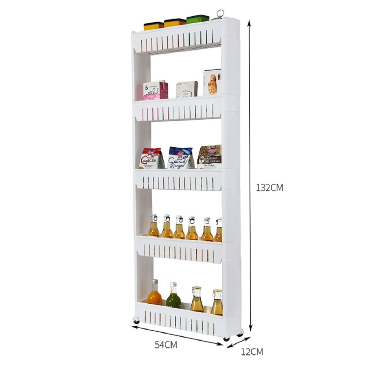 [UK Warehouse] 5-layer Plastic Shelf with Wheels, Size: 54.61x12.95x132.08cm