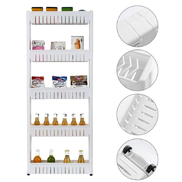 [US Warehouse] 5-layer Plastic Shelf with Wheels, Size: 54.61x12.95x132.08cm