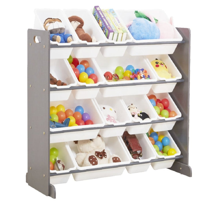 [UK Warehouse] 4-layer 16-compartment Toy Storage Rack, Gray Frame + All White Plastic Basket
