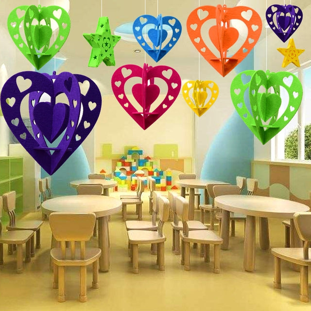 Classroom Decoration Non-woven Heart Three-dimensional Wicker Pendant, Size: 15cm