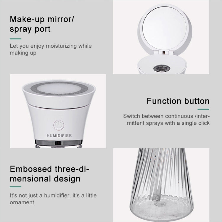 USB Car Transparent Magic Tower Small Waist Humidifier with Vanity Mirror & LED Light, Capacity: 250mL