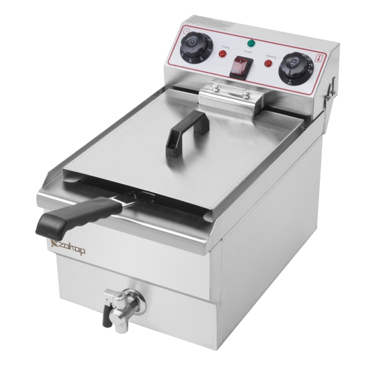 [UK Warehouse] ZOKOP EH101V 220-240V 3000W Max 8.5QT/8L 12.5QT/11.8L Stainless Steel Faucet Single Tank Deep Fryer, UK Plug