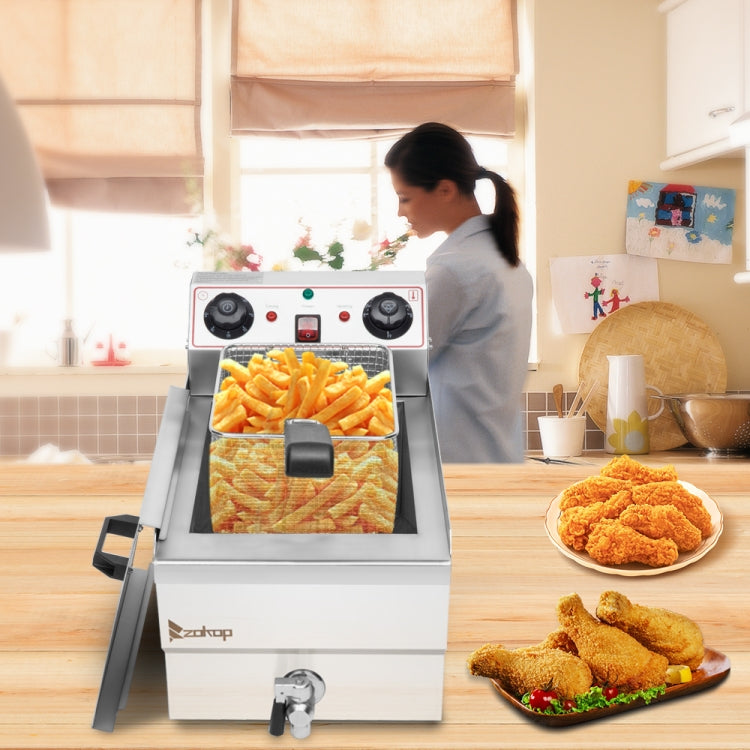 [UK Warehouse] ZOKOP EH101V 220-240V 3000W Max 8.5QT/8L 12.5QT/11.8L Stainless Steel Faucet Single Tank Deep Fryer, UK Plug
