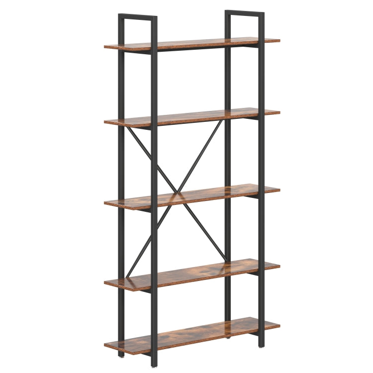 [US Warehouse] 5-Tier Industrial Style Wood Metal Frame Bookshelf Storage Display Shelves, Size: 100 x 23.9 x 177.8cm