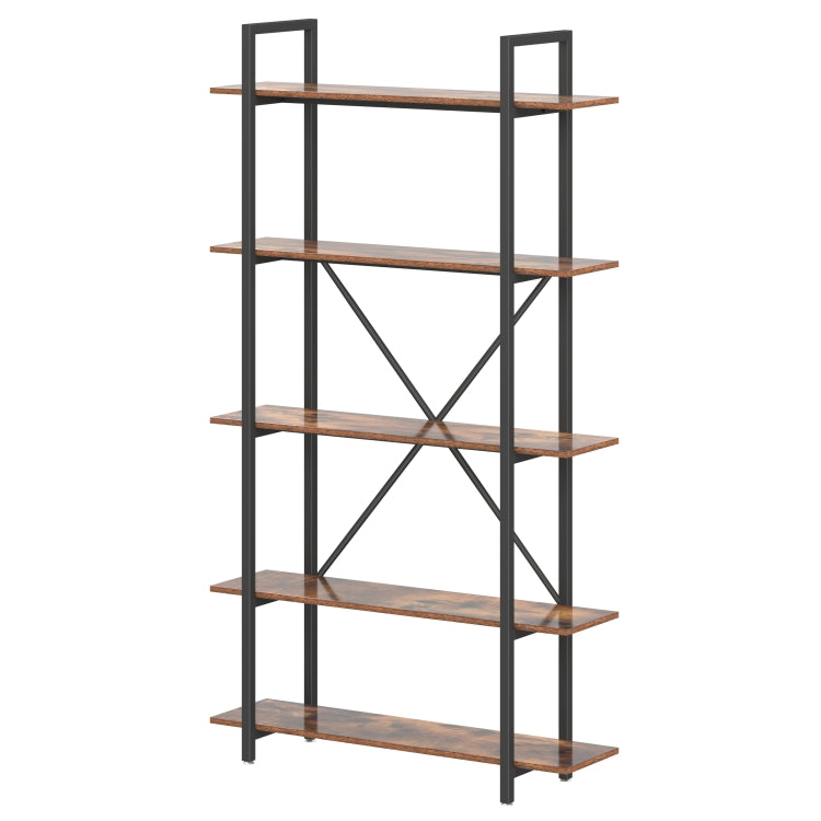 [US Warehouse] 5-Tier Industrial Style Wood Metal Frame Bookshelf Storage Display Shelves, Size: 100 x 23.9 x 177.8cm