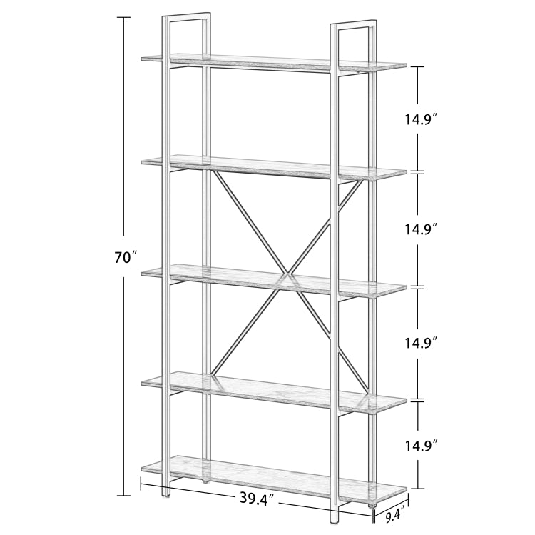 [US Warehouse] 5-Tier Industrial Style Wood Metal Frame Bookshelf Storage Display Shelves, Size: 100 x 23.9 x 177.8cm