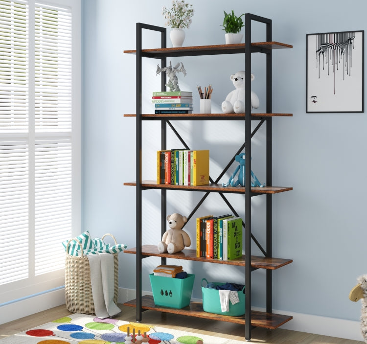 [US Warehouse] 5-Tier Industrial Style Wood Metal Frame Bookshelf Storage Display Shelves, Size: 100 x 23.9 x 177.8cm