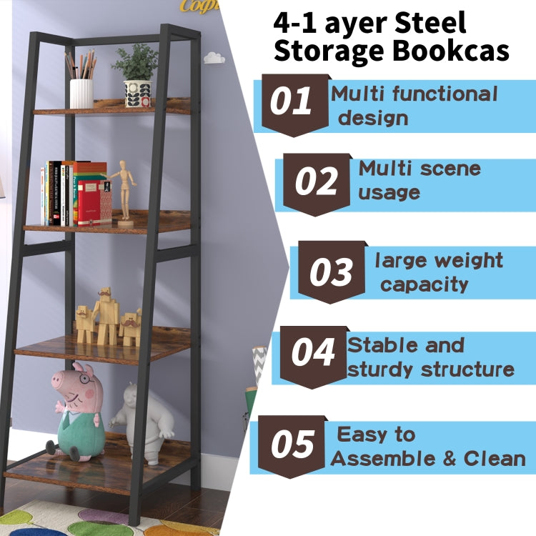 [US Warehouse] 4-Layer Industrial Style Wood Metal Frame Bookshelf Storage Display Shelves, Size: 140 x 44.6 x 44.6cm