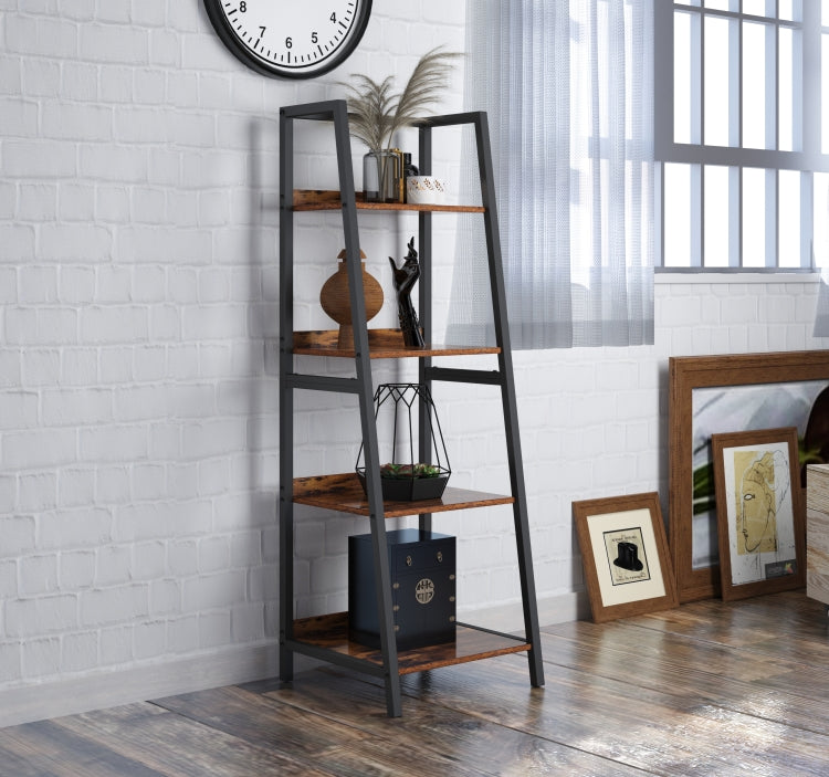 [US Warehouse] 4-Layer Industrial Style Wood Metal Frame Bookshelf Storage Display Shelves, Size: 140 x 44.6 x 44.6cm