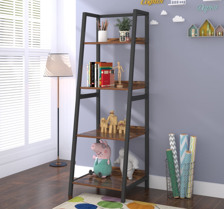 [US Warehouse] 4-Layer Industrial Style Wood Metal Frame Bookshelf Storage Display Shelves, Size: 140 x 44.6 x 44.6cm