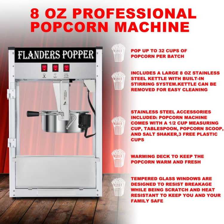 [US Warehouse] 120V-60Hz 850W 8oz Single Door Large Capacity Retro Popcorn Machine, Size: 43.6x37x58.8cm