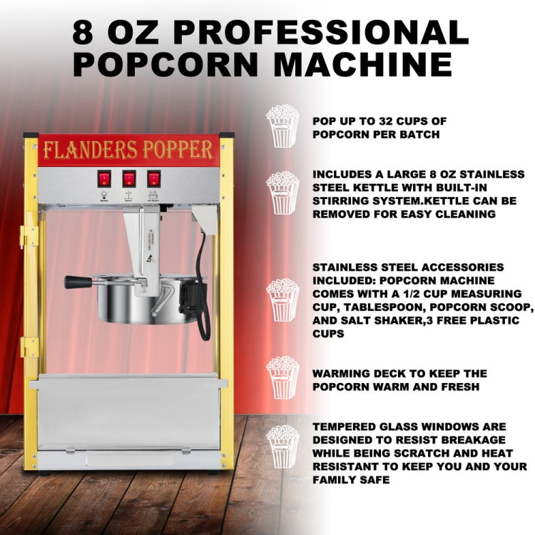 [US Warehouse] 850W 120V-60HZ 8oz Retro Single Door Popcorn Machine, Size: 43.6x37x58.8cm