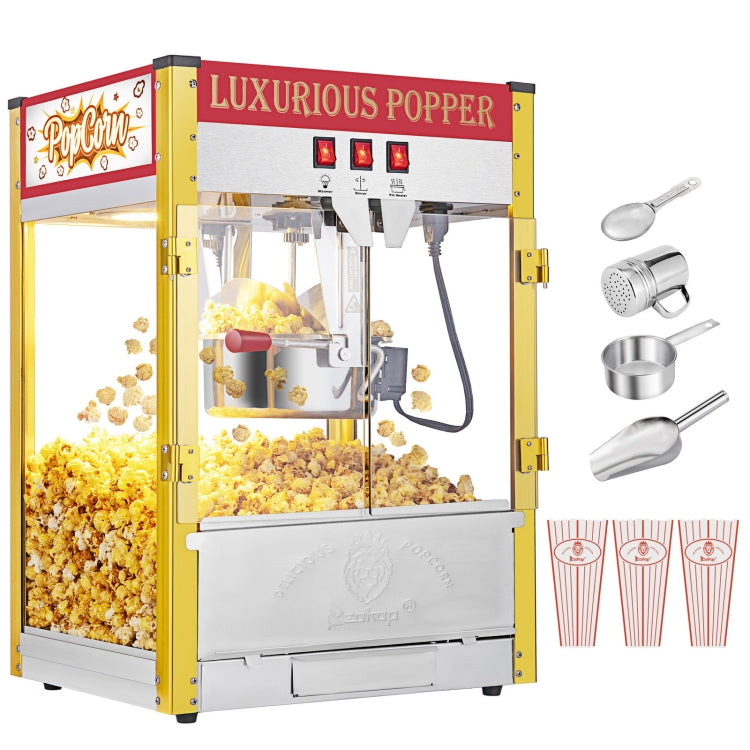 [US Warehouse] 120V-60Hz 850W 8oz Double Door Large Capacity Retro Popcorn Machine, Size: 52x45x62cm