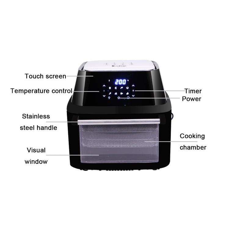 [UK Warehouse] 1800W 220V 16L Smart Touch Screen Air Fryer Household Oil-free Electric Fryer Fully Automatic French Fries Machine Smart Oven with Visible Window & Lighting, UK Plug