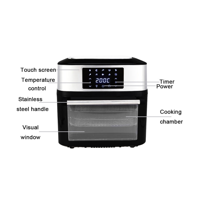 [UK Warehouse] 1800W 220V 16L Square Smart Touch Screen Air Fryer Household Oil-free Electric Fryer Fully Automatic French Fries Machine Smart Oven with Visible Window & Lighting, UK Plug