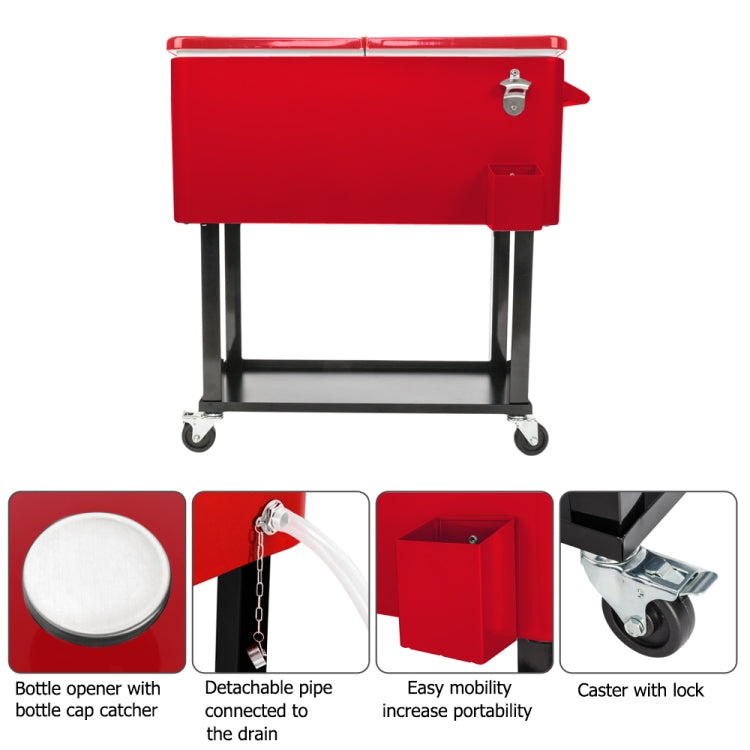 [US Warehouse] 80Qt Rectangular Refrigerated Insulation Trolley with Drain Pipe, Size: 91x87x48cm (Red)