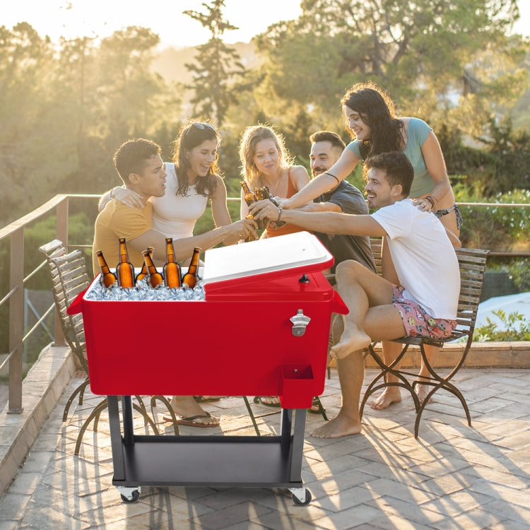 [US Warehouse] 80Qt Rectangular Refrigerated Insulation Trolley with Drain Pipe, Size: 91x87x48cm (Red)