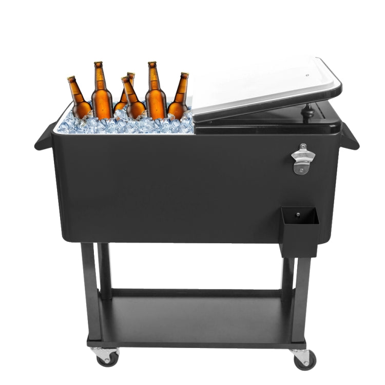 [US Warehouse] 80Qt Rectangular Refrigerated Insulation Trolley with Drain Pipe, Size: 91x87x48cm (Black)